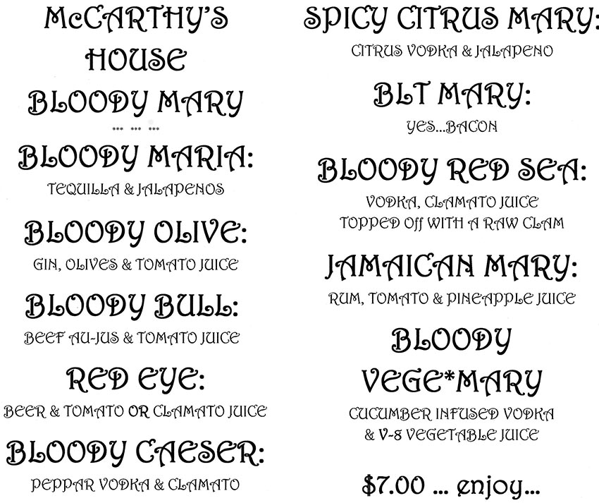 Bloody Mary Specials
